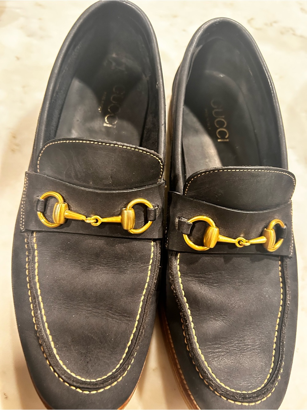 Gucci vintage Navy Leather Bit Loafers with Gold Hardware - Picture 12 of 15